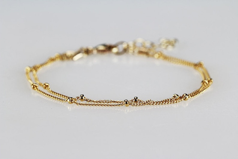 Gold Chain Bracelet Dainty Gold Chain Dotted Bracelet Etsy