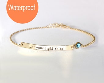 Quote bracelet, Personalized inspirational bracelet, Custom quote bracelet, Gold bar bracelet, Motivational personalized, Bridesmaids gift