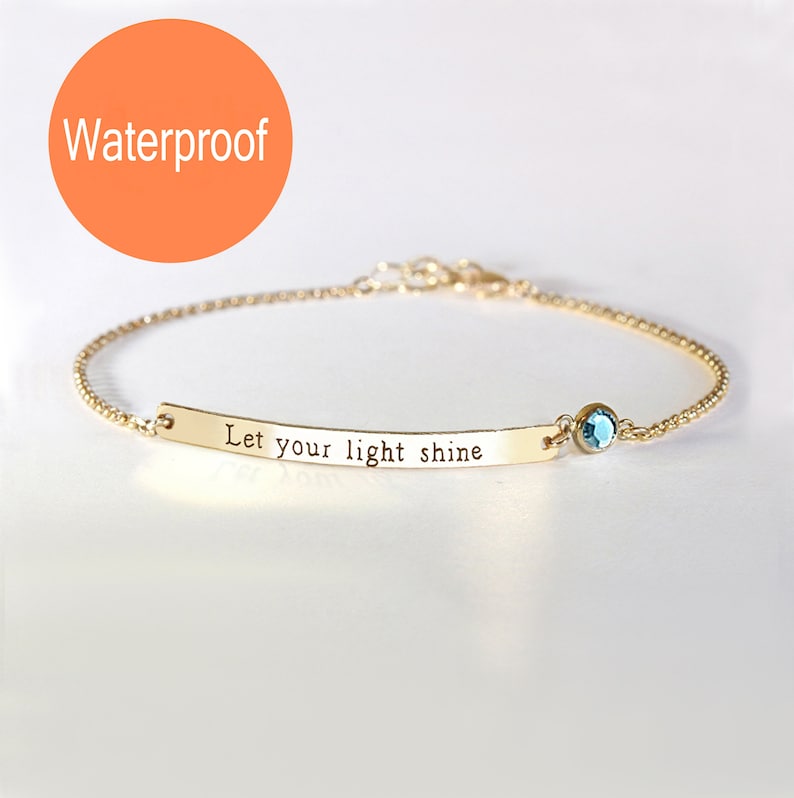 Quote bracelet, Personalized inspirational bracelet, Custom quote bracelet, Gold bar bracelet, Motivational personalized, Bridesmaids gift image 1