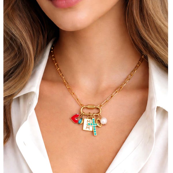 Charm holder necklace, Gold carabiner necklace, Mom necklace, Unique jewelry, Personalized charms, Summer necklace, Custom necklace for her