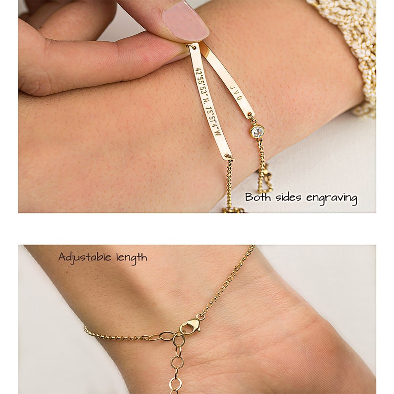 Custom Bar Bracelet, Stacking Bracelet, Custom Name Bracelet, Birthstone Jewelry, Mothers day gift, Nameplate Bracelet image 2