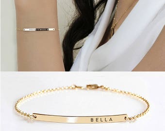 Mothers bracelet, Custom Name Bracelet, Gold bar bracelet, Kids names Personalize Kids Initial bracelet Nameplate Monogram Mothers day gift