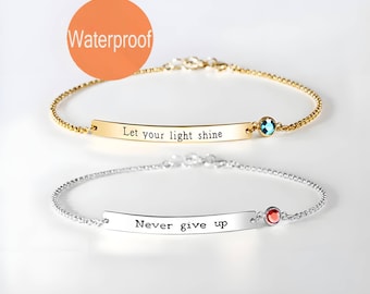 Quote bracelet, Personalized inspirational bracelet, Custom quote bracelet, Gold bar bracelet, Motivational personalized, Bridesmaids gift