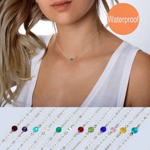Dainty gemstone necklace, Sterling silver or Gold choker, Birthstone necklace, Crystal necklace, Birthday gift, SINGLE Gemstone, CABLE chain