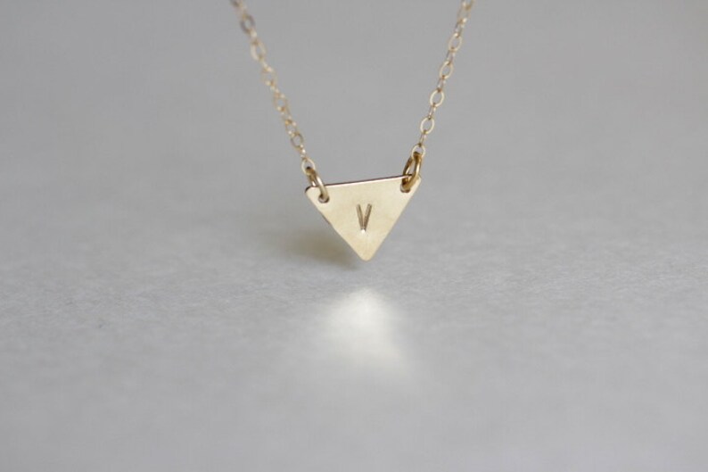 Initial Triangle Necklace Minimalist Jewelry Geometric Shape Etsy