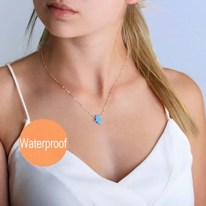 Opal Necklace, Blue Opal Hamsa necklace, Fire Opal jewelry, Dainty Hamsa necklace, Gift for girlfriend, Protection necklace, Minimalist