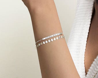 Sterling silver chain bracelet, Delicate layering silver bracelet, Stacking bracelet, Dainty silver coin bracelet, Gold filled, Rose gold