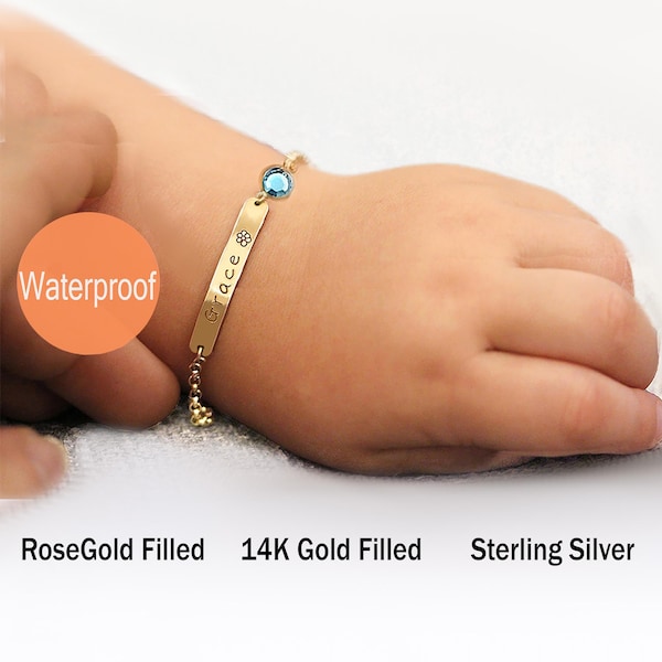 Baby girl Bracelet Gold, Silver, Toddler Bracelets, Baby Bracelet Girl, Personalized Baby Boy Gift Ideas, Baby Name Bracelet Gold, Baby ID