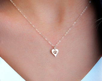 Tiny paw print necklace in Sterling silver, 14K Gold filled or Rose gold, Dog lover gift, Pet parent gift, Dainty paw print charm, Pet loss