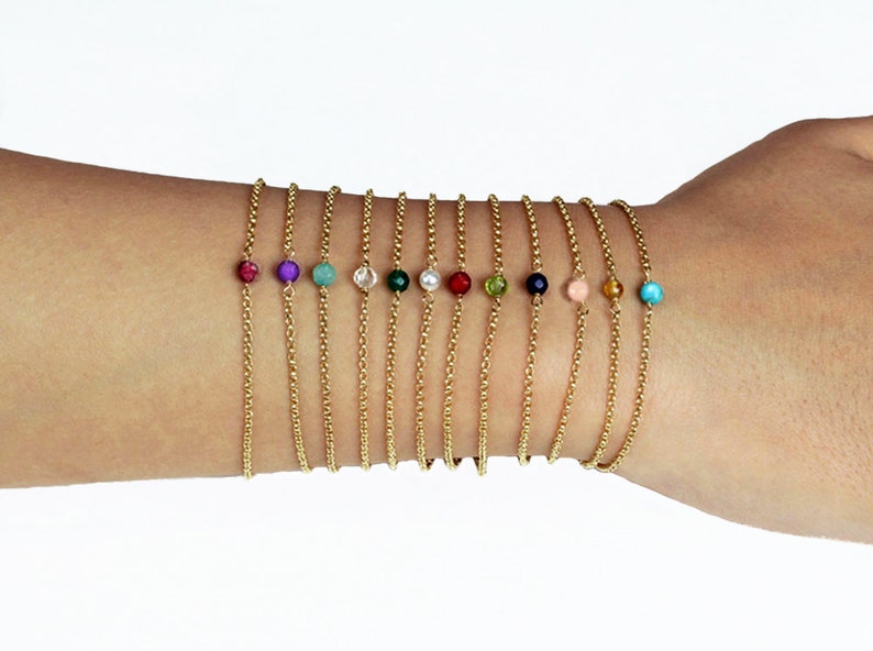 Layered bracelet, Stackable Birthstone Bracelet, Dainty Gemstone Bracelet, Gold Layering Bracelet, Bridesmaid gift Gift for her image 3