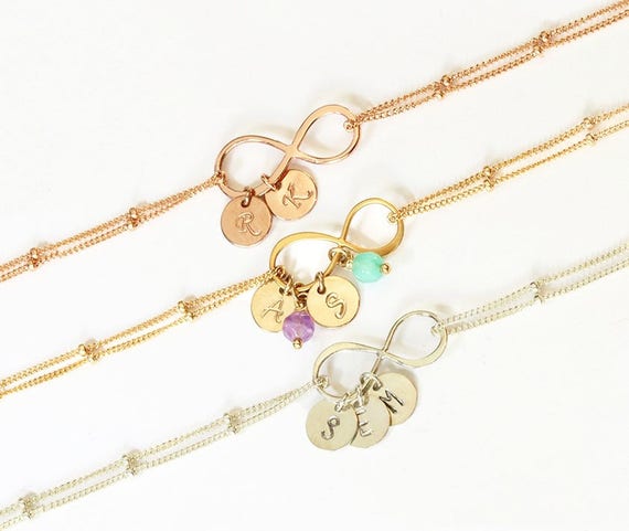 Infinity bracelet, Personalized Infinity bracelet with Initial discs, Mothers bracelet, Mom Grandma bracelet, Family Sisters Mother day gift