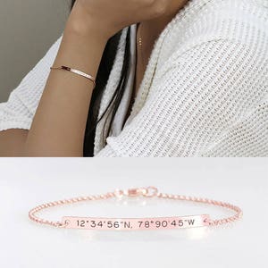 Graduation gift for her, Engraved bracelet with coordinates, Reversible Location Longitude Latitude bracelet, 2 sides engraved, GPS gift image 7