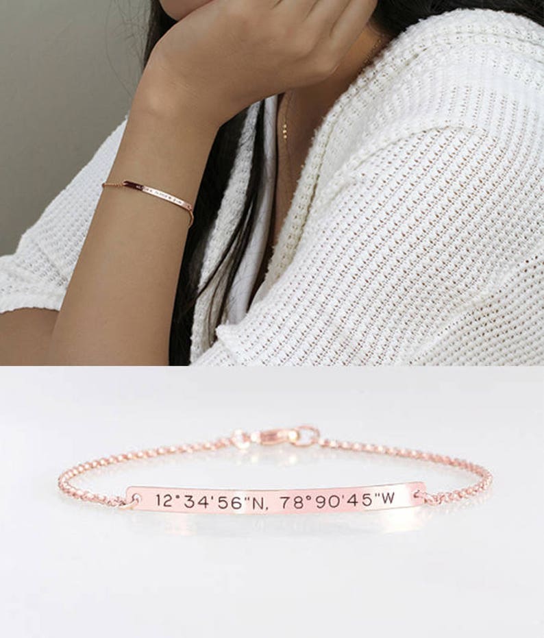 Graduation gift for her, Engraved bracelet with coordinates, Reversible Location Longitude Latitude bracelet, 2 sides engraved, GPS gift image 7