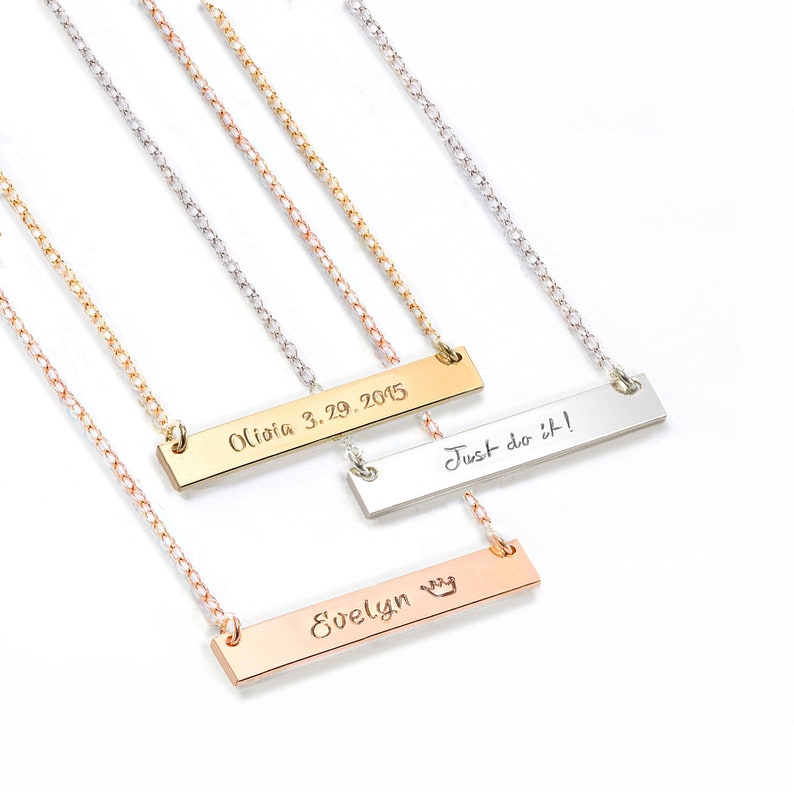Name bar necklace, Sterling Silver Nameplate necklace, Anniversary gift, Personalized Gold necklace, Kids names necklace, Bridesmaid gift image 3