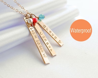 Personalized gift for mom, Mothers necklace, Birthstone, Kids name necklace, Vertical bar, Custom name, Birthstone jewelry, Mothers day gift