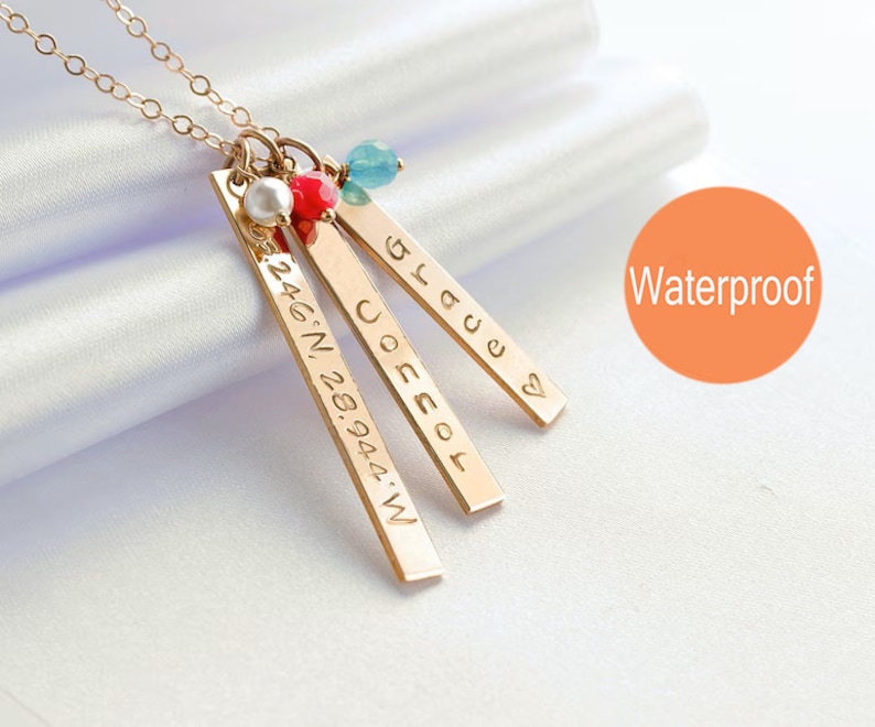 Personalized gift for mom, Mothers necklace, Birthstone, Kids name necklace, Vertical bar, Custom name, Birthstone jewelry, Mothers day gift image 1