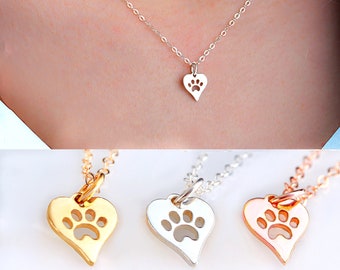 Tiny paw print necklace in Sterling silver, 14K Gold filled or Rose gold, Dog lover gift, Pet parent gift, Dainty paw print charm, Pet loss