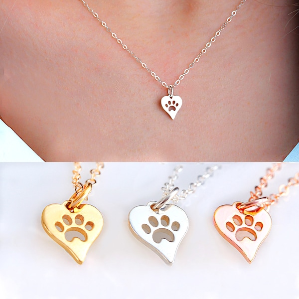 Tiny paw print necklace in Sterling silver, 14K Gold filled or Rose gold, Dog lover gift, Pet parent gift, Dainty paw print charm, Pet loss