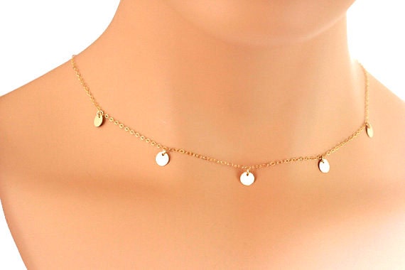 Tiny Gold Coin Necklace Multiple Gold 