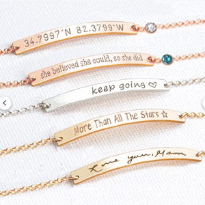 Graduation bracelet Custom coordinates bracelet Engraved gold bar bracelet Bridesmaids gift Personalize Sorority bracelet Longitude latitude