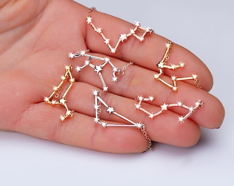 Zodiac necklace with CZ diamonds, Constellation necklace, Star, Horoscope jewelry, Birthday gift for women