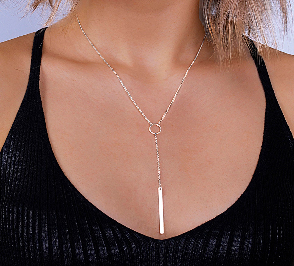Sterling Silver Y Necklace Silver Lariat Necklace Gold or Etsy