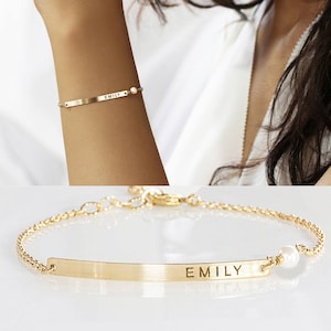 Personalized Bar Bracelet, Custom Date, Roman Numerals, Custom Name, Gold bar Bracelet, Monogram Bracelet, Best friends gift image 1