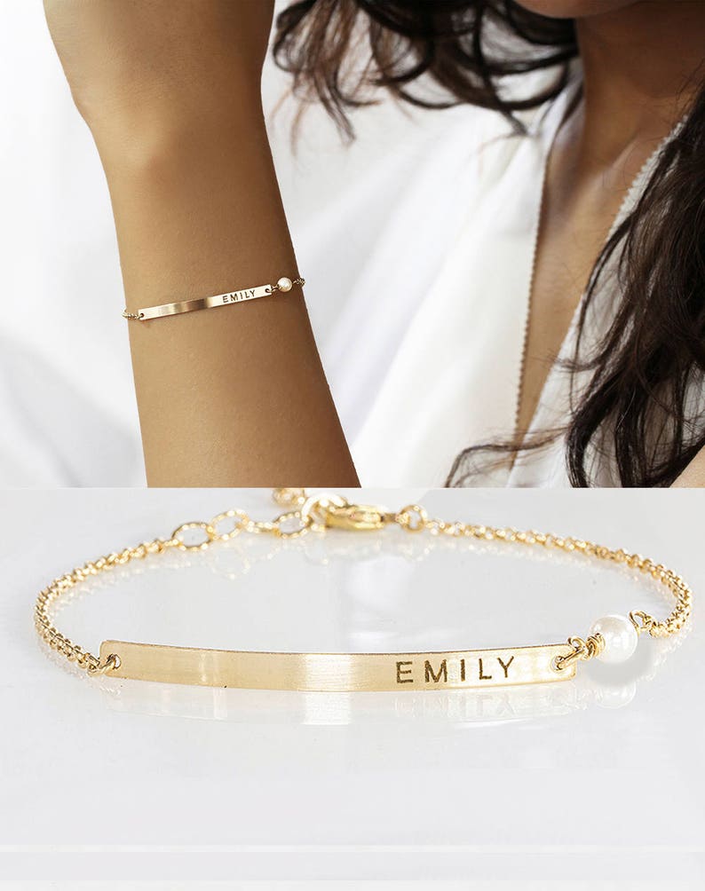 Personalized Bar Bracelet, Custom Date, Roman Numerals, Custom Name, Gold bar Bracelet, Monogram Bracelet, Best friends gift 