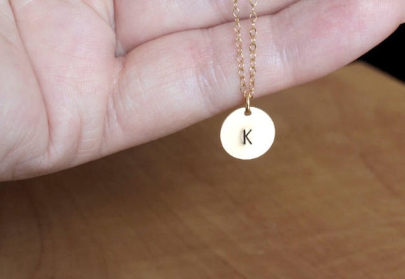 Dainty Initial Necklace Gold Disc Necklace 14K Gold Fill Tiny