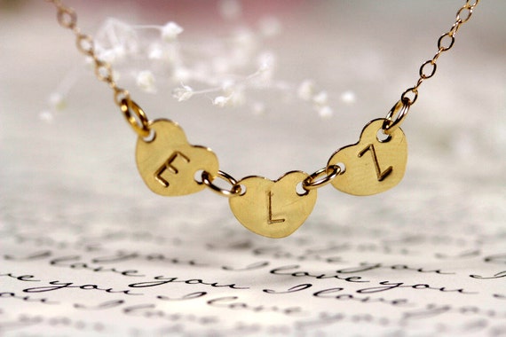 Three Initial Heart Necklace Personalized Heart Necklace