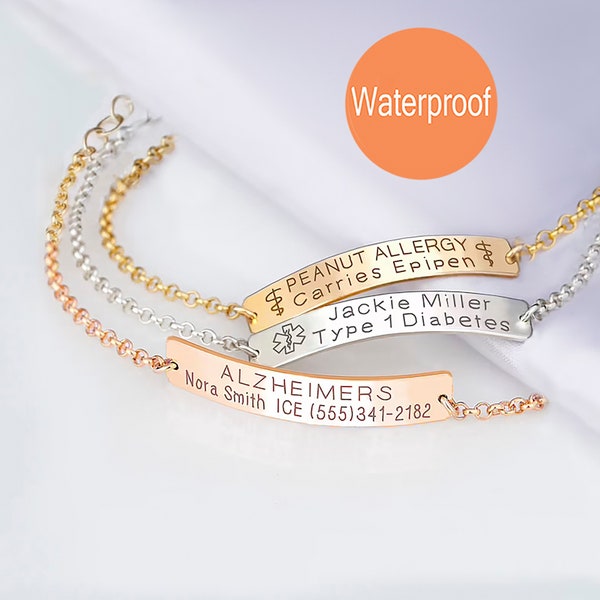 Medizinisches Notfallarmband, Alarmarmband für Damen, Allergie-Armbänder, Medizinischer Schmuck, Notfallarmband, für Diabetiker, Menschen mit Autismus und Epilepsie