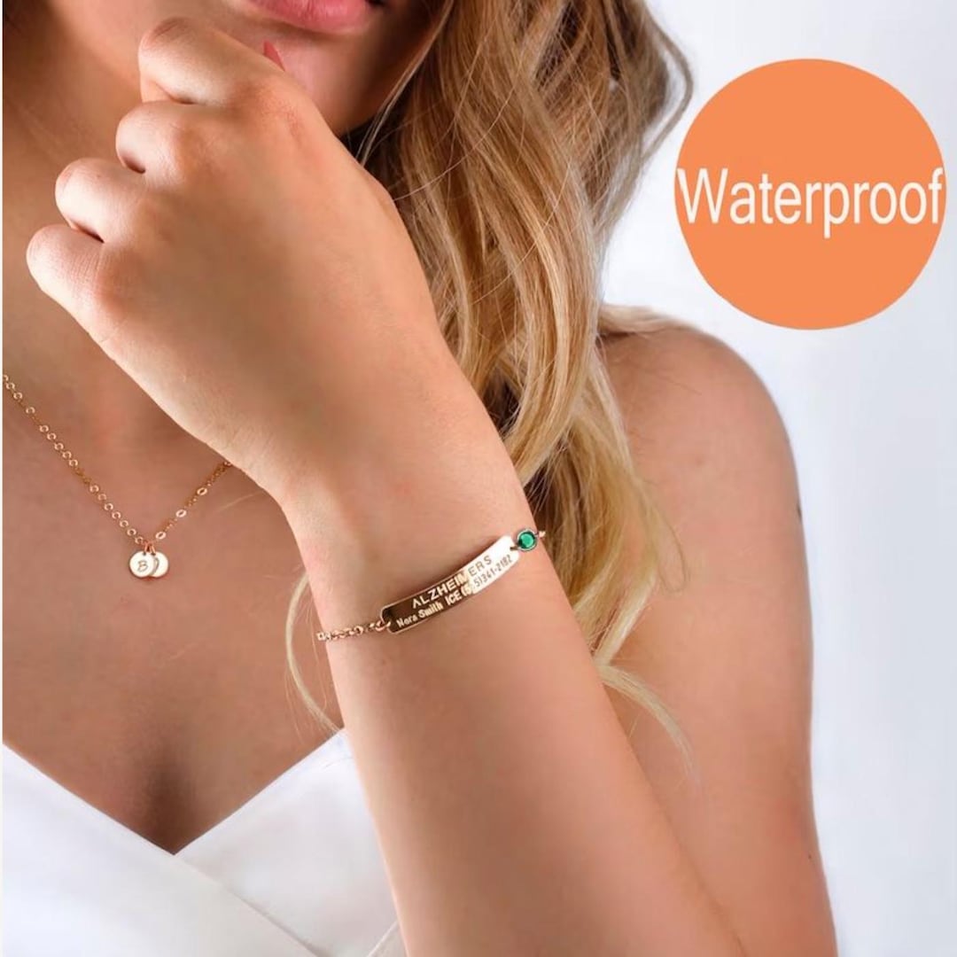 Medical ID Bracelet Women, Personalized Sterling Silver, 14K Gold