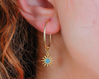 Sun earrings, Hoop earrings, Cubic Zirconia, Bohemian earrings, Nature earrings, Birthday gift, Everyday earrings, Gold hoop earrings, TK-11
