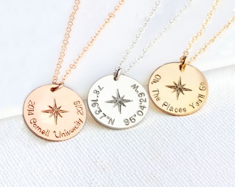 Graduation gifts, Compass necklace, North star necklace, Long Distance Gift, Personalized Jewelry, Custom necklace