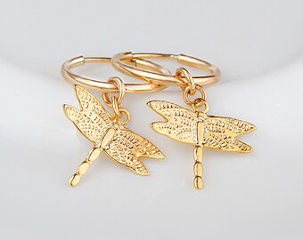 Dragonfly earrings, Everyday Nature jewelry, Hoop earrings, Dragonfly jewelry, Bohemian jewelry, Cute insect earrings, Girl birthday gift