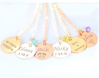 Name necklace, New Mom Gift, Birthstone necklace with kids names, Customized Initial necklace, Mothers day gift