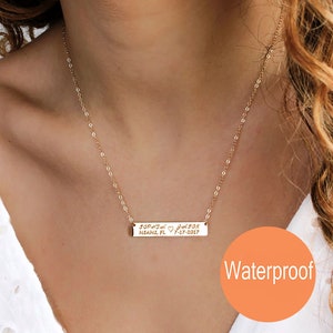 Large bar necklace personalized, Kids names necklace, Kids birthdays engraved necklace, Custom quote Inspirational Personalized gift for mom