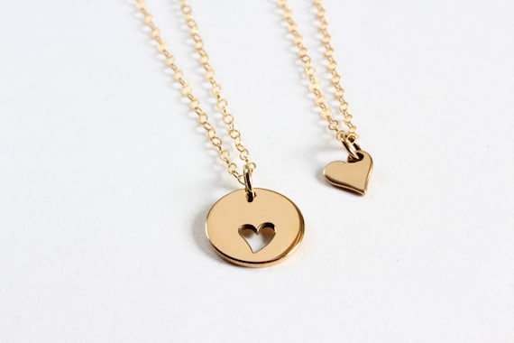 Mother Daughter necklace set, Mother's necklace, Gift for mom, Gift for daughter, Mothers day gift, Gold heart necklace set