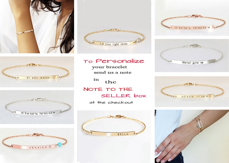 Personalized Gold Bar bracelet, Custom Name Bracelet, Engraved Bracelet, Initial Nameplate Bracelet, Monogram Bracelet, Bridesmaids Gift image 10