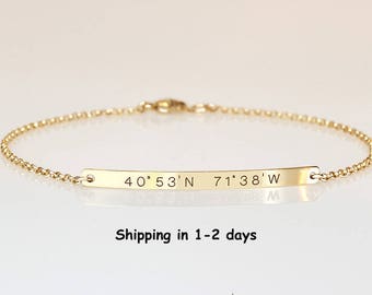 Gold  Bar bracelet, Engraved Roman numerals bracelet, Wedding Date bracelet, Custom name Personalized bracelet, Nameplate Bridesmaids Gift