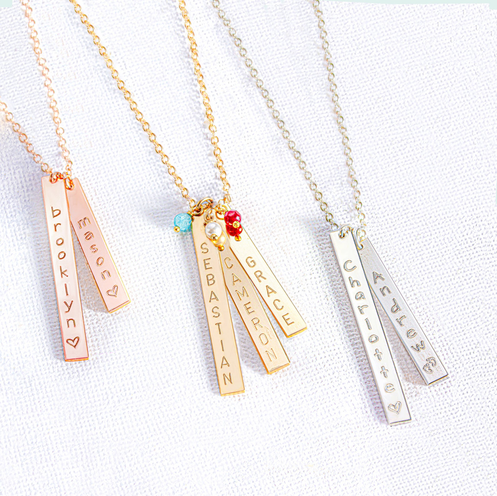 Mom Necklace Baby Name Necklace Vertical Bar Necklace Etsy