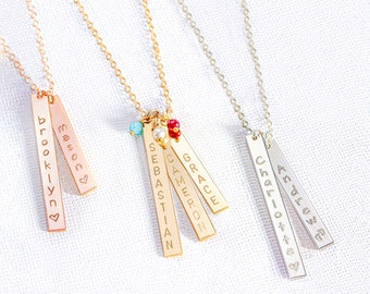 Mom necklace, Baby name necklace, Vertical bar necklace, Engraved Personalized necklace, Custom Baby name necklace Mothers day gift for mom