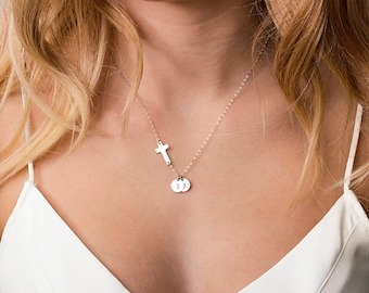 CROSS necklace for women, Personalized gift, Sideways cross necklace in Sterling silver, 14k Gold filled and Rose gold