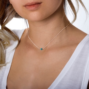 Dainty Turquoise Choker, Collier Real Turquoise, Tour de cou Turquoise Argent ou Or, Collier Birthstone de décembre, Idée cadeau d’anniversaire pour elle
