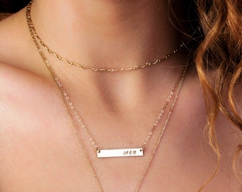 Gold bar necklace, Initial necklace, Silver Name necklace, Mom birthday gift, Rose gold  Nameplate necklace, Gift for women