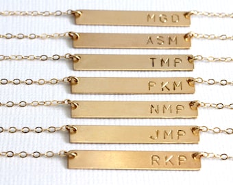 Nameplate necklace, Personalized initial jewelry, Bar necklace, 14 K Gold filled or sterling silver, Custom nameplate necklace