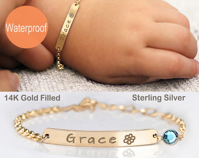 Personalized Toddler Gold Girl Bracelet, Engraved Christening Baptism