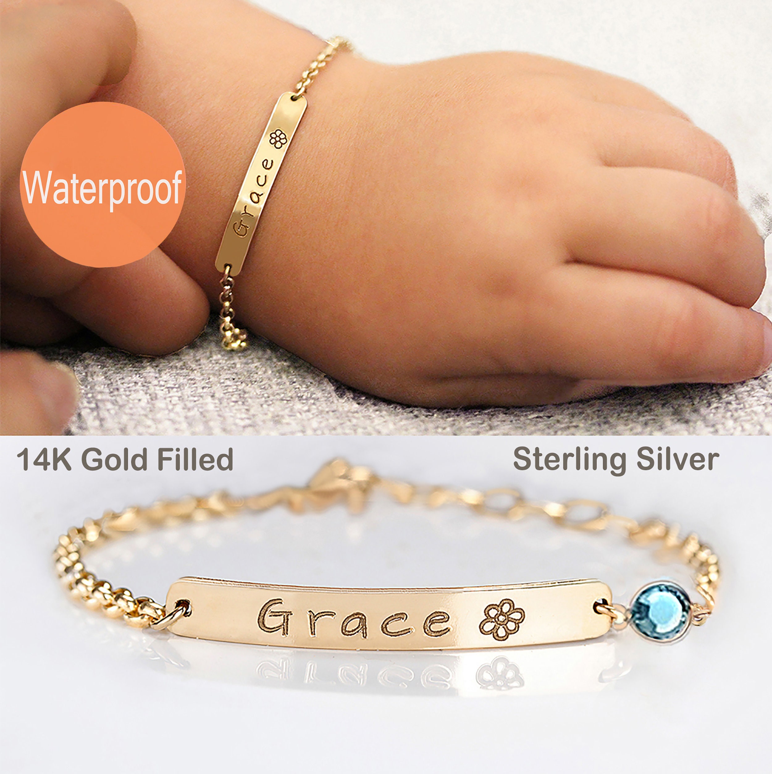 Gold 14 Karats and 925 Silver Plated Personalized Baby Pin Gold / Blue