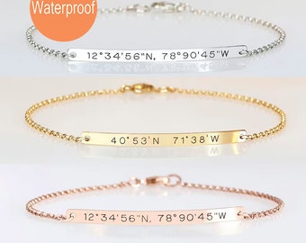 Graduation gift for her, Engraved bracelet with coordinates, Reversible Location Longitude Latitude bracelet, 2 sides engraved, GPS gift