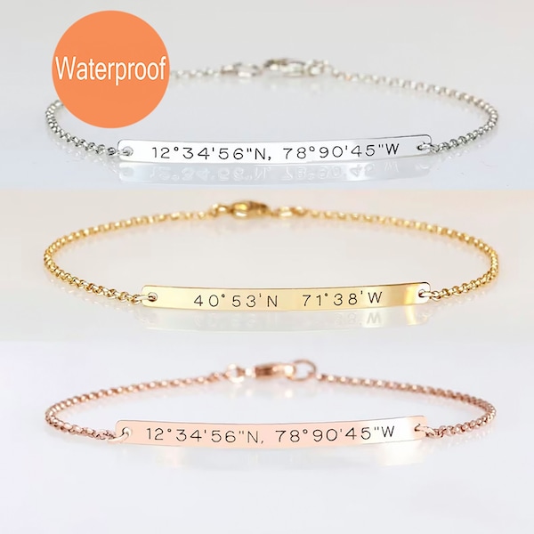 Graduation gift for her, Engraved bracelet with coordinates, Reversible Location Longitude Latitude bracelet, 2 sides engraved, GPS gift